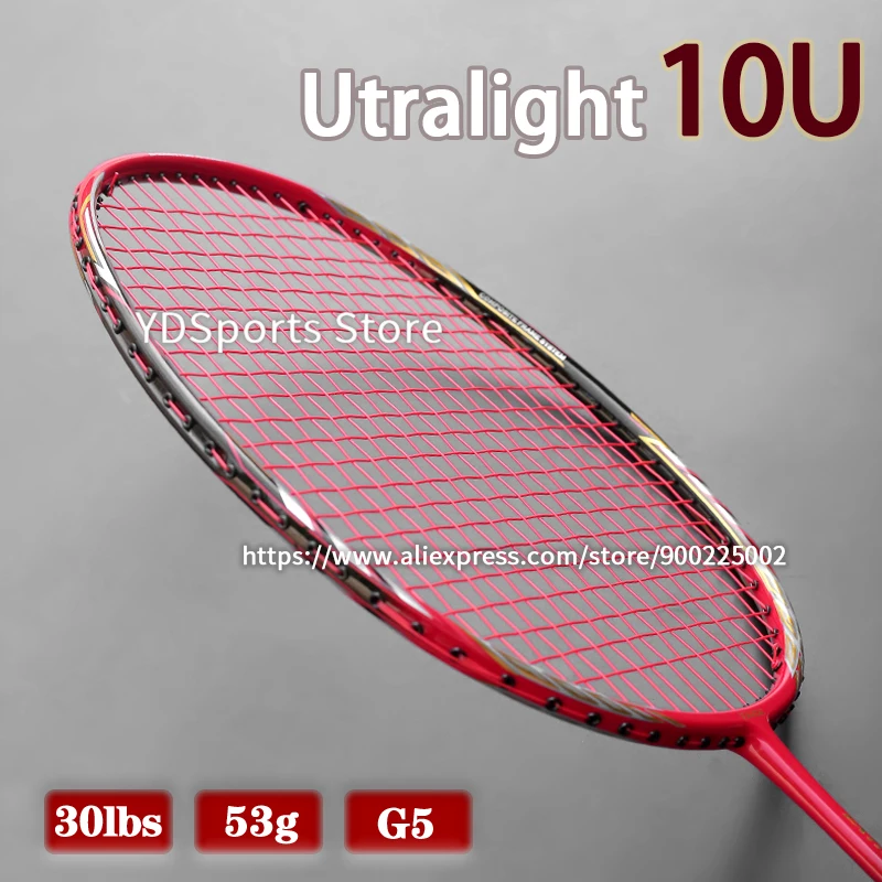 Professional Lightest 10U 53G Full Carbon Fiber Badminton Rackets Strung G5 22-30LBS Badminton Racquet Strings Bags Speed Sports