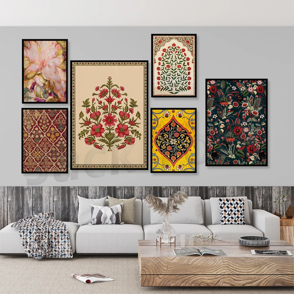 Grande Tenture Murale Indienne Vintage - Broderie Et Miroirs - 85 Cm X 48 Cm