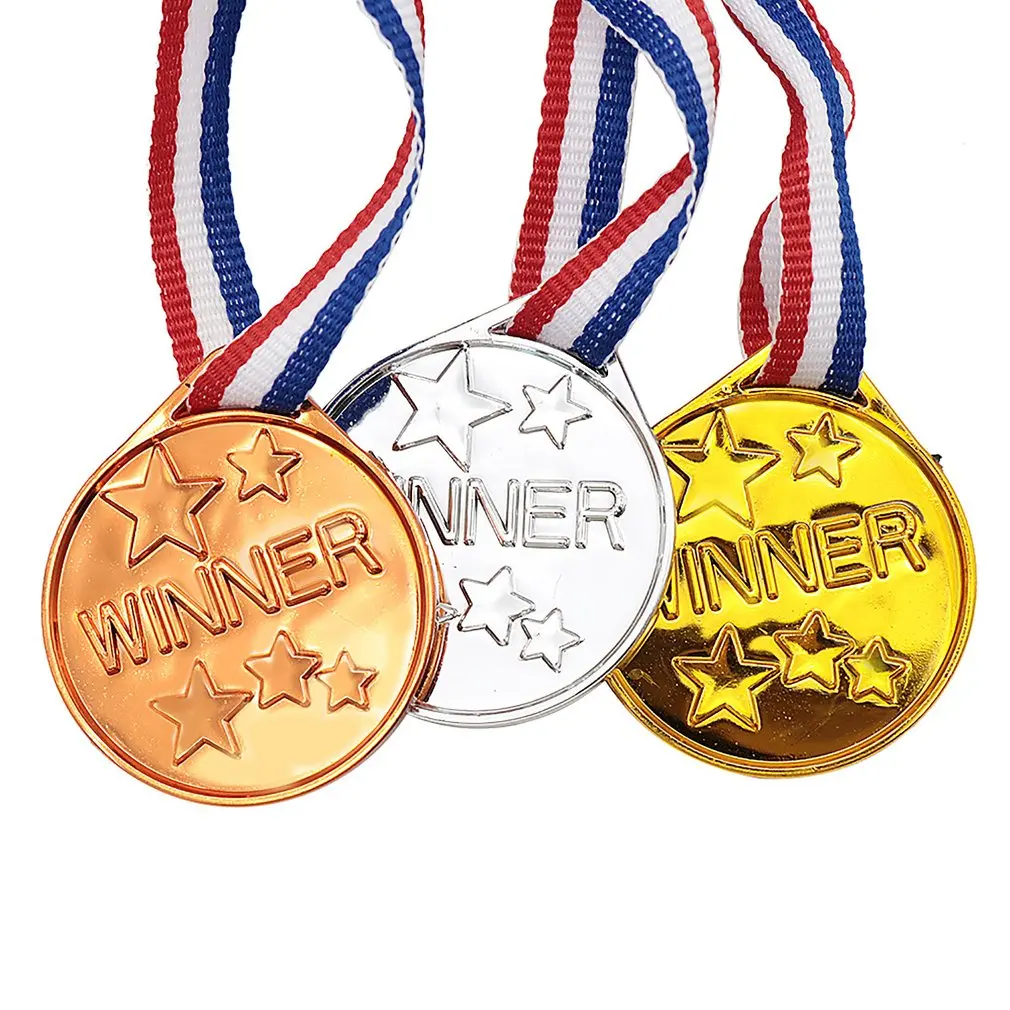 

Gold Silver Bronze Award Medal Winner Reward Encourage Badge Competitions Prizes Outdoor Kids Games Toy with Ribbon School Party