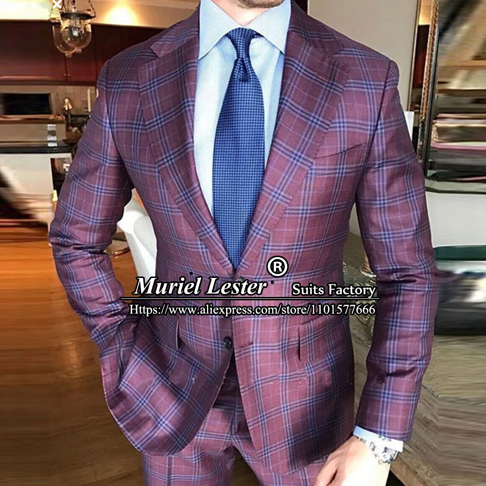 

Костюм Tailore мужской деловой, Блейзер, брюки, 2 предмета, Блейзер, клетчатый свадебный смокинг для жениха, фиолетовый цвет