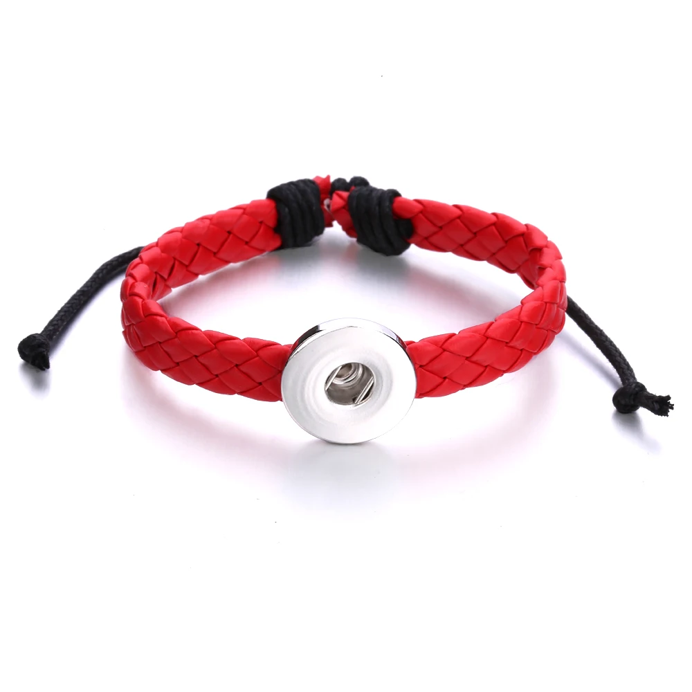 12pcs Snap Button Jewelry Bracelets 18mm Snap Button Leather Woven Bracelet  Women Men