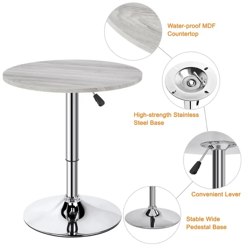 Height Adjustable Pub Round Table 360° Swivel for Bistro Café Home Bar, Gray images - 6