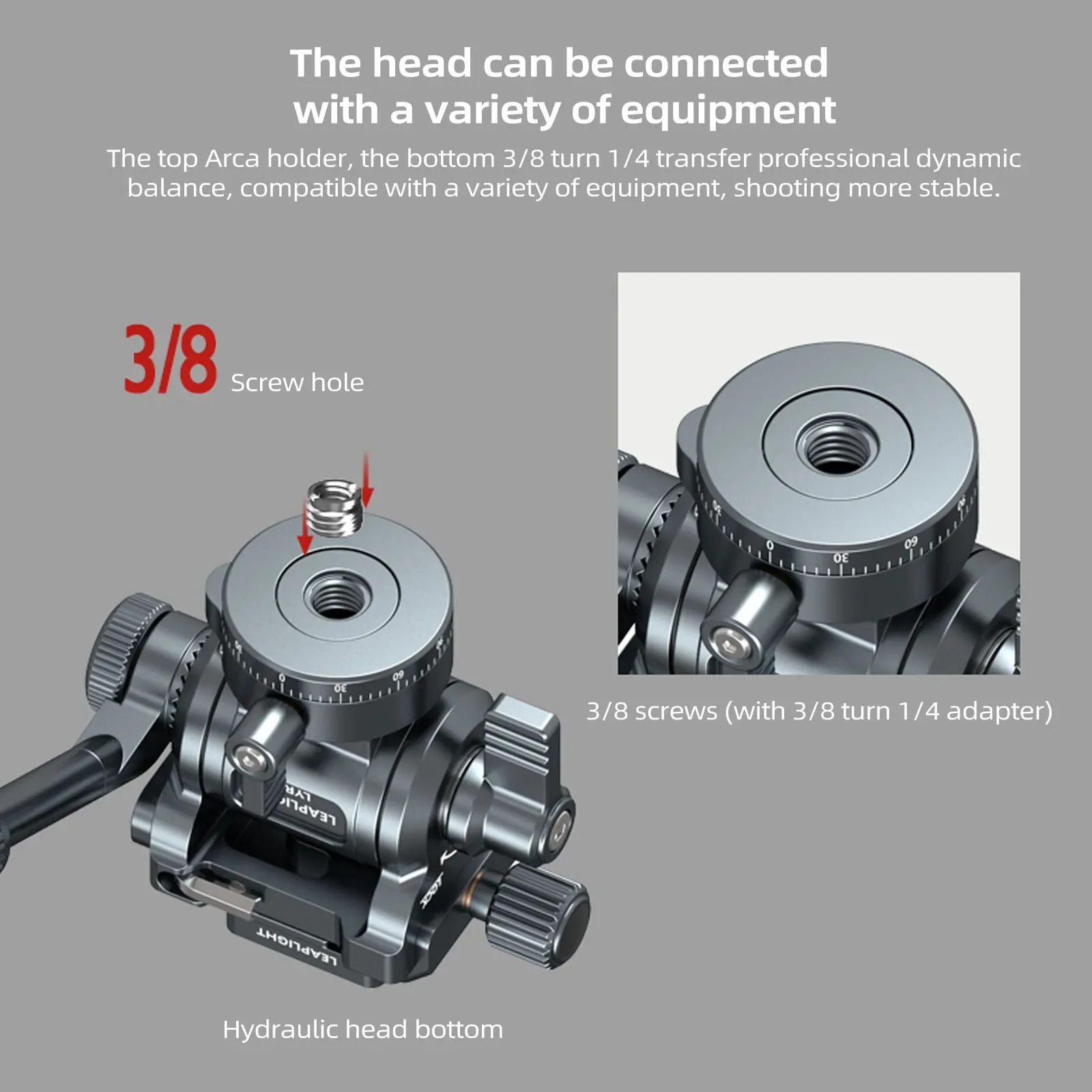 Leaplight All-metal Hydraulic Ball Head Double Panoramic Multi-functional With Handle Quick Release Plate Tripod Head For Camera tripod ball head