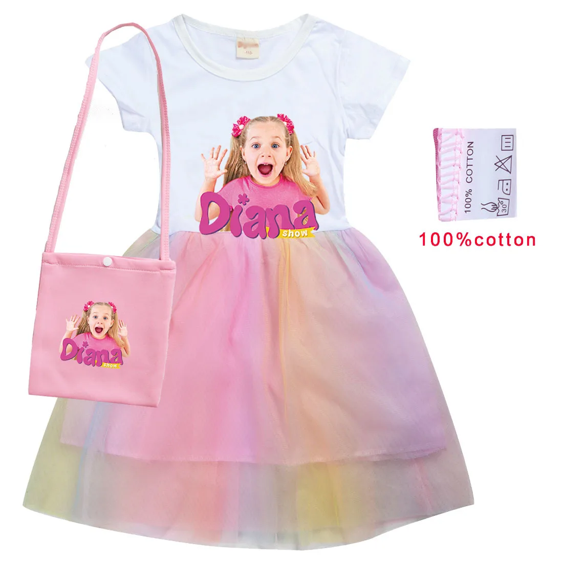 Diana and Roma Clothes Kids Short Sleeve Dress with Bag Baby Dresses Toddler Girls Halloween Girl Costume Children's Clothing