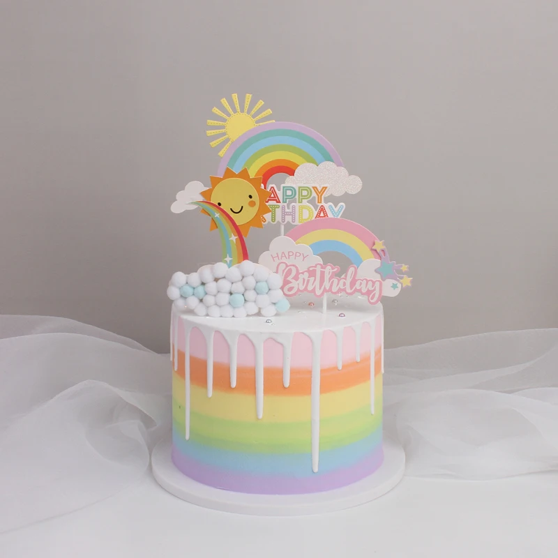 Amacoam Toppers per Torta Arcobaleno Decorazione Torta Arcobaleno Torta Topper Decor Decorazione Torta Unicorno Palloncino Nuvola Cake Topper Decorazioni Torta Unicorno per Bambini Ragazze Compleanno