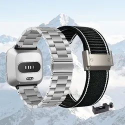 Set of Two Stylish Bands: Metal & Nylon Strap Duo (Silver - Black)