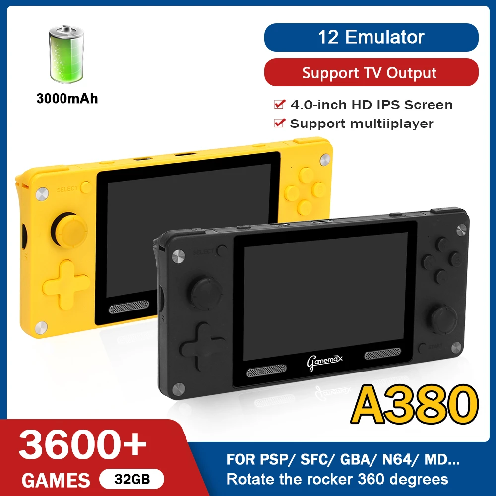 A380 Portable Handheld Video Game Console Built-in 3600+ Retro Games 4.0  Inch Ips Screen 9 Simulators 3d Rocker Gift For Kids - Handheld Game  Players - AliExpress