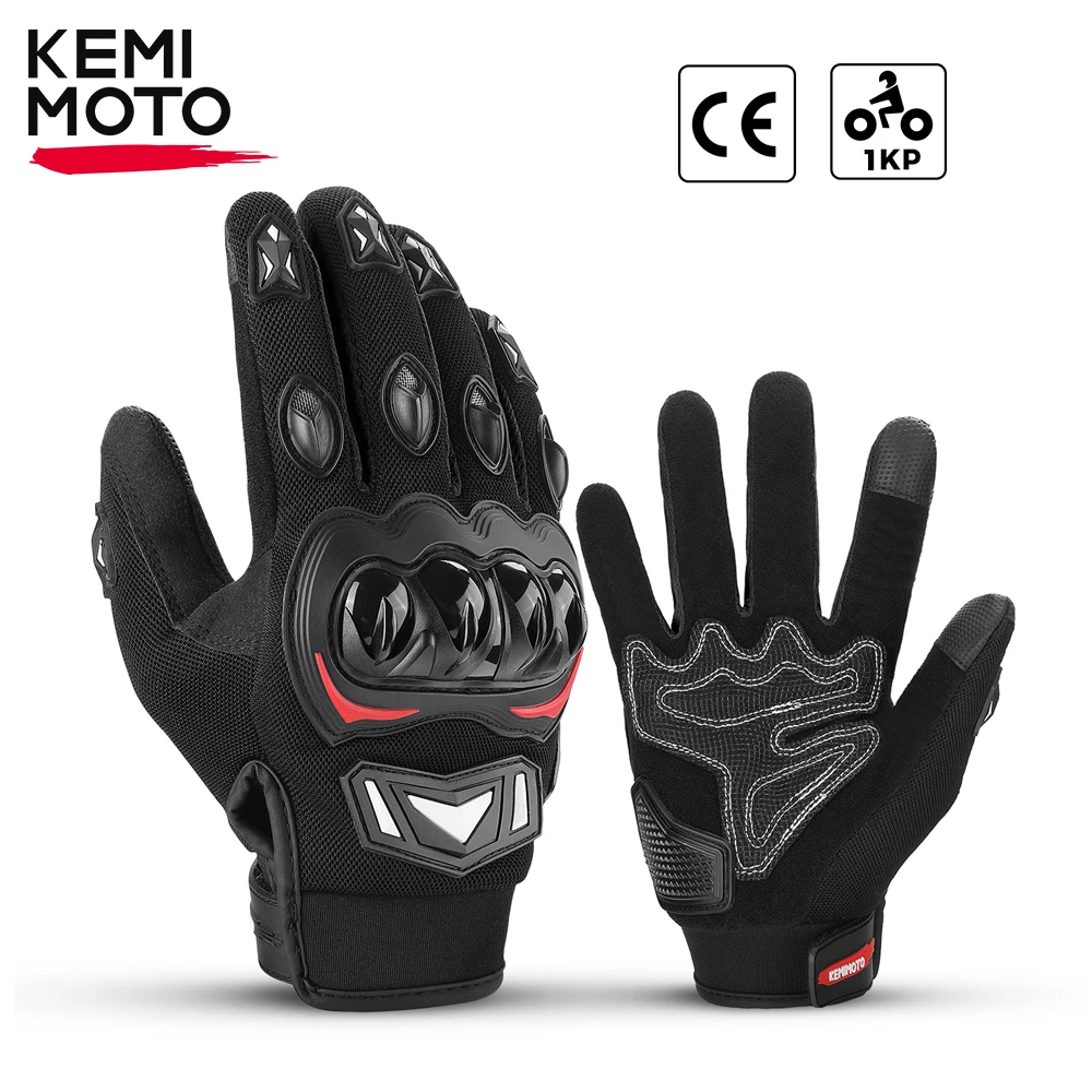 KEMIMOTO Gants Moto Homologués CE 2KP Gant Moto Homme Respirant à Écran Tactile Plein-Doigt pour la Course de Moto Gants Scooter Anti-Glissant Gants de Moto Femme et Homme pour Motocross ATV UTV Dirt Bike Gants d'été 1