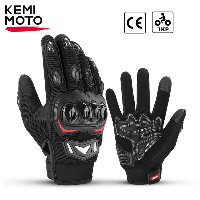 KEMIMOTO Gants Moto Homologués CE 2KP Gant Moto Homme Respirant à Écran Tactile Plein-Doigt pour la Course de Moto Gants Scooter Anti-Glissant Gants de Moto Femme et Homme pour Motocross ATV UTV Dirt Bike Gants d'été 1