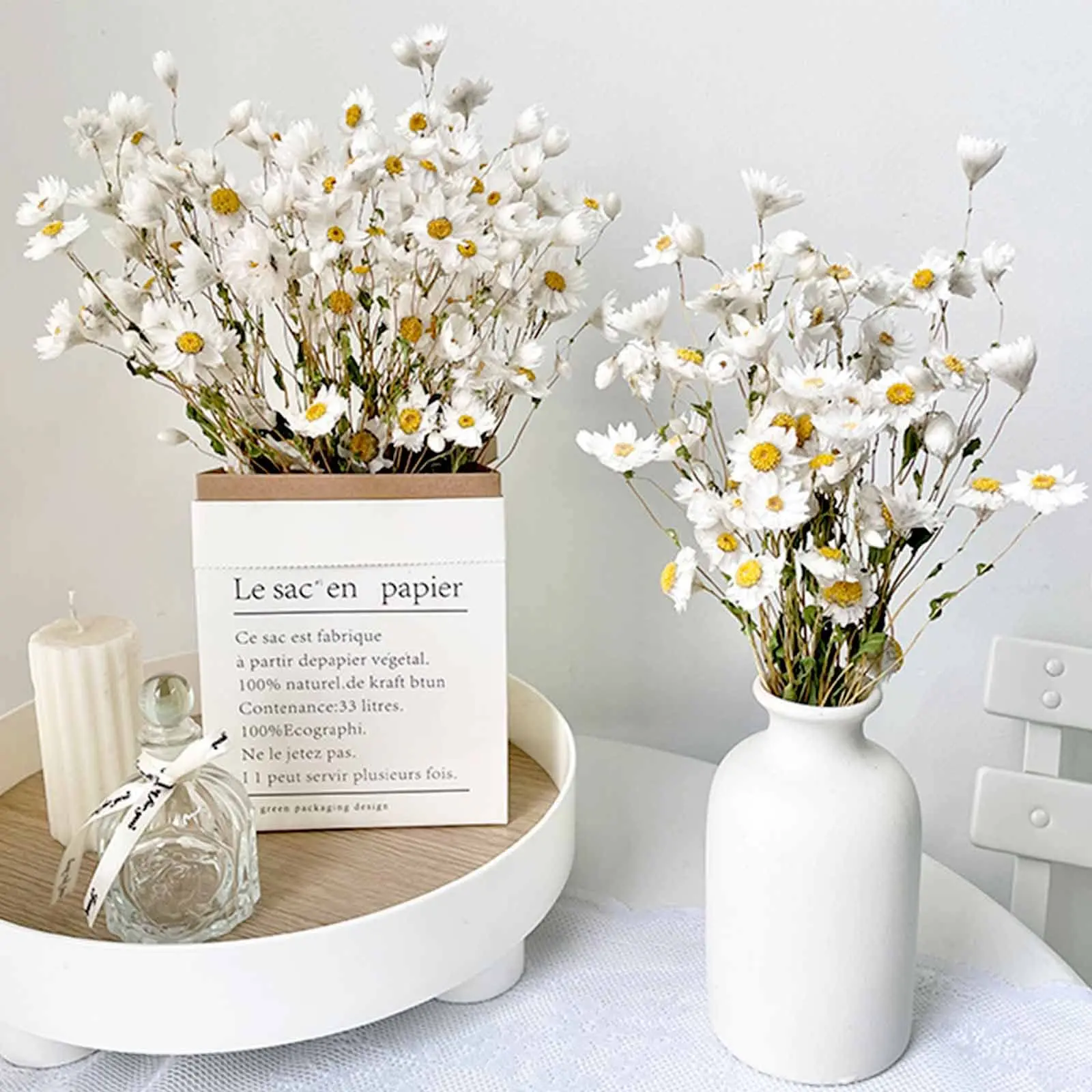 Dried Daisy Flowers Bouquet,Natural Dry White Flowers, Artificial  Sunflowers,Daisies Arrangements for Farmhouse Vase Party Decor