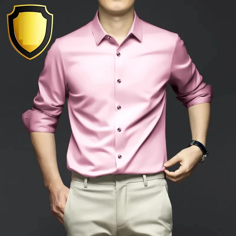 남성용 스트레치 주름 방지 셔츠, 긴팔 원피스 셔츠, 슬림핏 소셜 비즈니스 블라우스, 화이트 셔츠, 6XL, 신제품