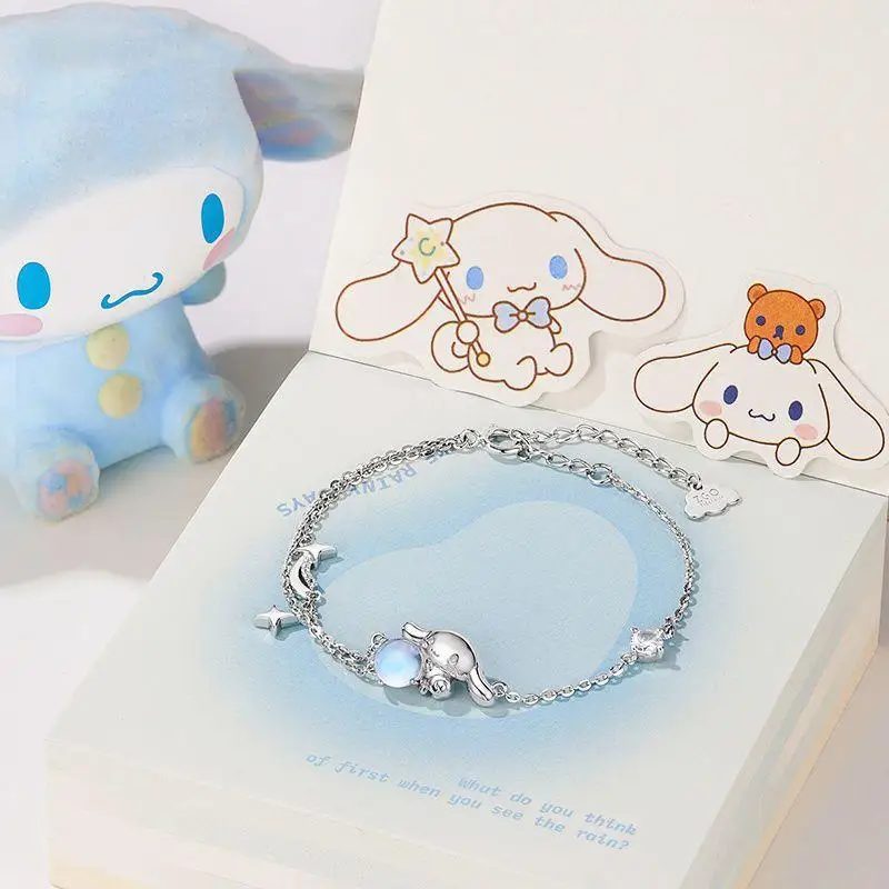 Sanrio Cinnamoroll Ins Fashion Silver Bracelet Female Sweet Cute Luxury Hand Decoration KT Cat Girl Christmas Birthday Gifts
