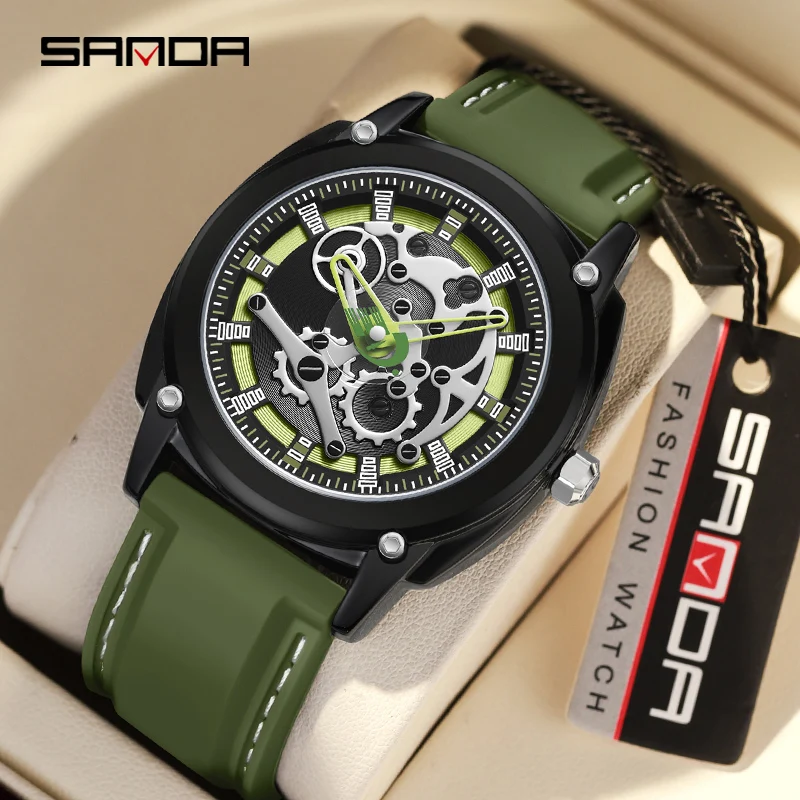 Sanda 3235 New Design Fashion Reloj For Men Soft Silicone Strap 50M Watertight Japanese Quartz Movement Wrist Watch