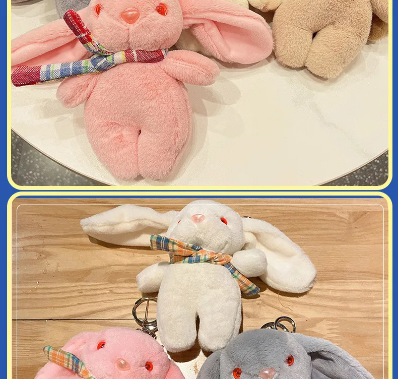 HYDa 11cm Rabbit Key Chain Cartoon Image Fluffy Realistic Three-dimensional  Comfortable Touch Decorative Valentines Gift Cute White Rabbit Plush Doll