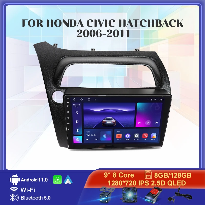 MAMSM Android 11 Car Radio For Honda Civic Hatchback 2005-2011 Multimedia  Video Player Navigation Stereo GPS 4G Carplay Auto IPS