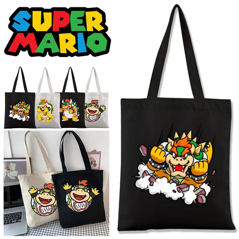 Super Mario Bowser Koopa Tote Bag Anime Men Boys Cartoon Handbag Cartoon Kids Travel Canvas Storage Student Cute Shoulder Bag