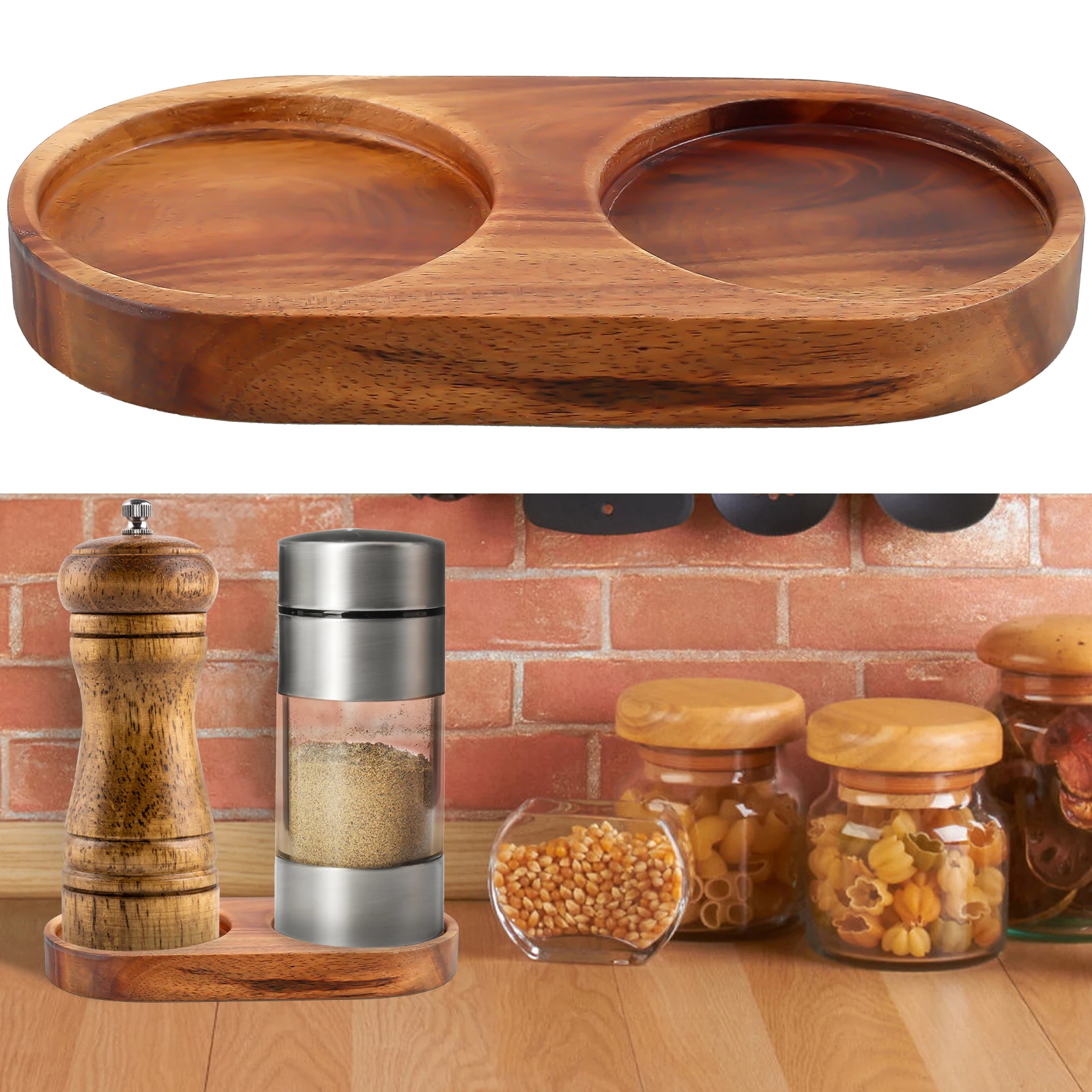 New Salt and Pepper Mill Tray Wood Pepper and Salt Mill Holder Exquisite Grinder Rest Heat Drop Resistant Durable