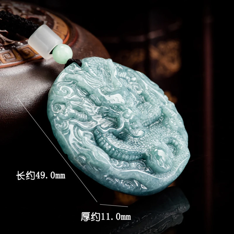 100% A-grade Jade Pendant with Blue Faucet Brand Double Sided Carved Jewelry Ice Jade Men's and Women's Fashion Jade Necklace