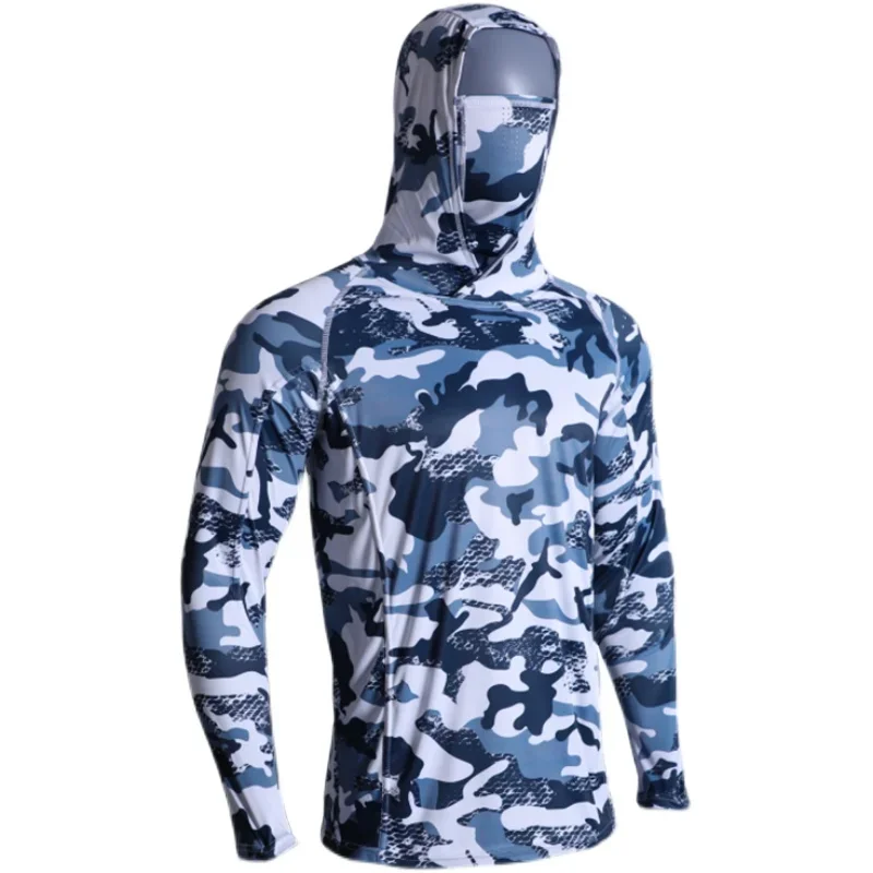 Mens Hooded Fishing Shirts with Mask UV Neck Gaiter Hoodie Men Hooded Fishing Shirts Hoodie Moisture Wicking UPF50+