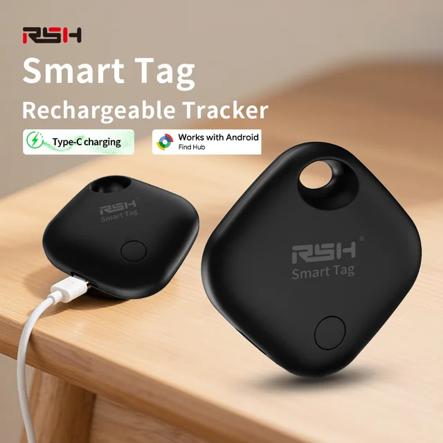 Rechargeable Locator Home Item Tracker Bluetooth Smart Tag via Google's Find Hub App Play Sound Long-Distance Finder For Android