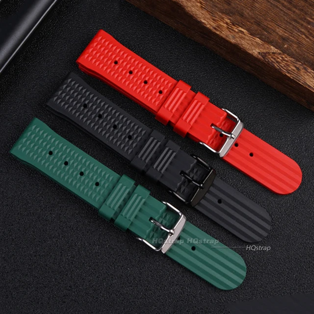 Premium Soft Rubber Waffle Watchband 20mm 22mm Replacement Strap for Seiko Water Ghost Sport Watchband Black Green Wristband 2