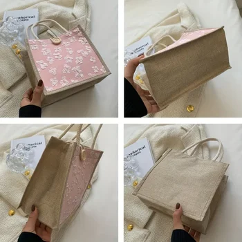حقيبة يد كاجوال من الكتان للنساء، حقيبة يد من القماش على الطراز الياباني، مع إبزيم للإغلاق، يمكن غسلها يدويًا للصندوق والطلاب وحقيبة الحفاضات 6