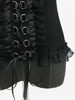 New Gothic Corset Lace-trim Halter Top Solid Black Women Sexy Front Lace-Up Braided Corsets - Image 3