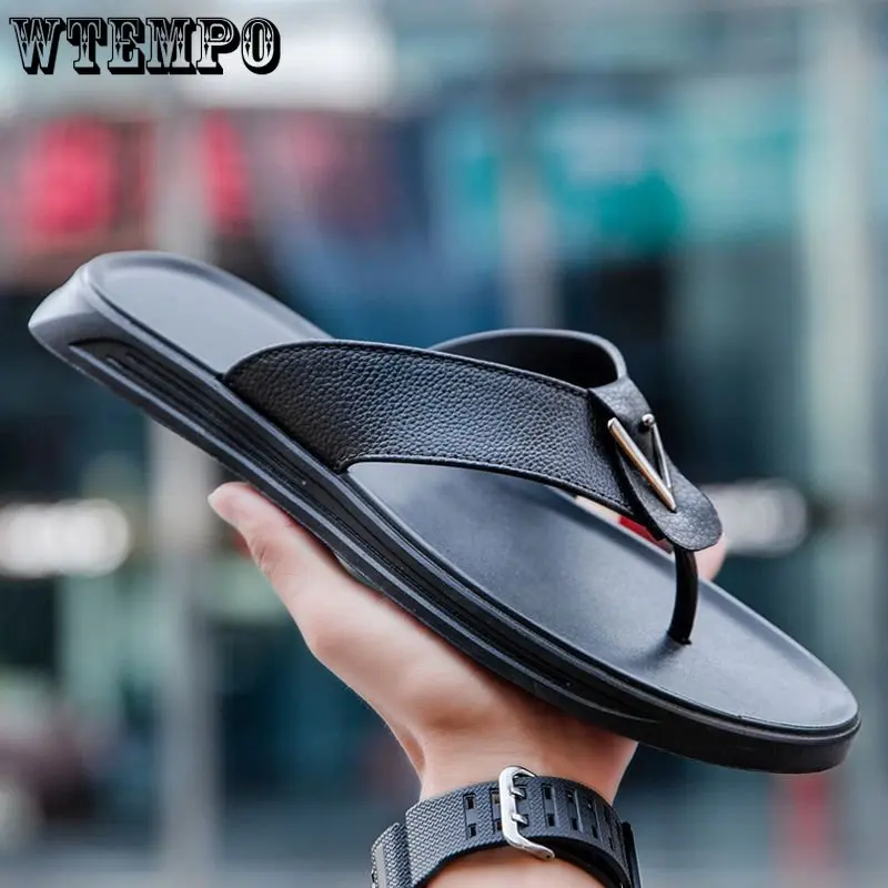 

Вьетнамские резиновые шлепанцы WTEMPO на мягкой подошве, мужские Нескользящие сандалии, мужская летняя Корейская Повседневная модная пляжная обувь