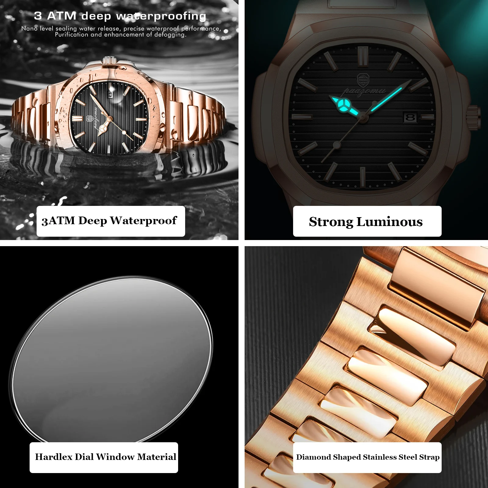 PAAZOMU Luxury Men Watches Business Top Brand Man Wristwatch Waterproof Luminous Date Week Quartz Men's Watch High Quality+Box