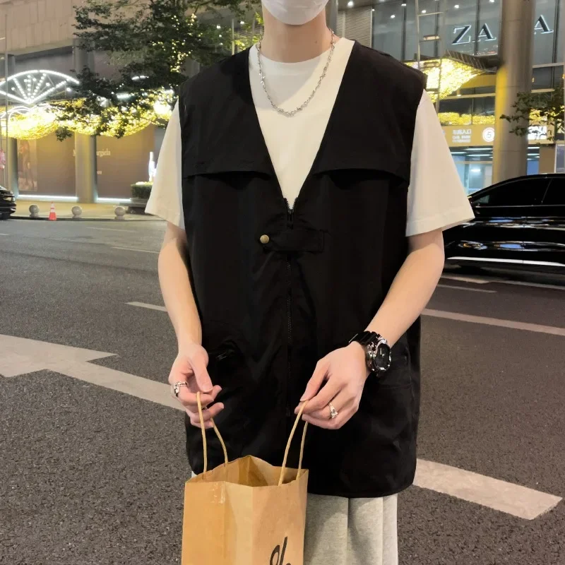 용수철 시즌 새로운 표준 유행 레이지 남성 하라주쿠 트렌디 V넥, 다목적 탱크탑, 우아한 청소년 인기