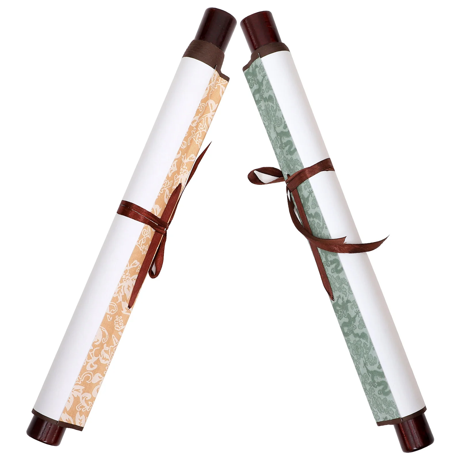 

2 Pcs Blank Scroll Painting Imitation Silk Paper Two Feet Lengthened Rice Calligraphy French Hanging Vertical (gold) Chinese
