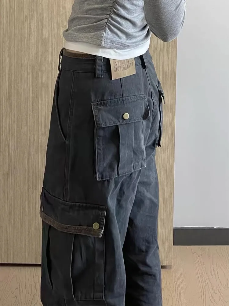 American High Street Design Wide Leg Workwear Jeans Women's Loose Slim High Waist Straight Floor-Length Pants Casual Sle