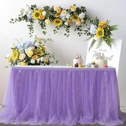 Tulle table skirt high-end gold-rimmed mesh wedding New Year's party decoration hotel supplies mesh table skirt table cover