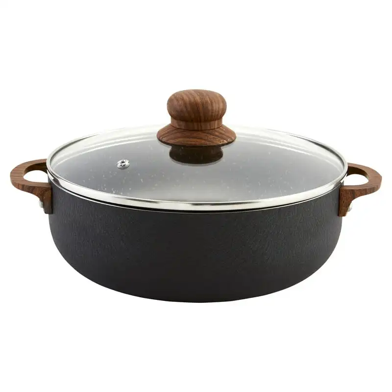 

Quart Aluminum Black Stone nonstick Caldero with Glass Lid & Woodlook Handles Air fryer silicone liner Plate for cooking Air fry