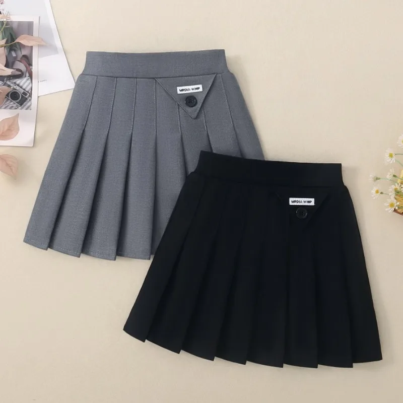 Teenage Girls Pleated Skirt Casual Grey School Skirt for Kids Spring Summer Simple Stylish Versatile A-line Short