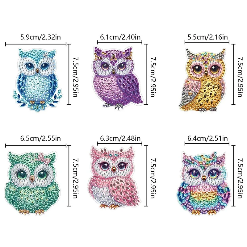 DiaPai 6pcs/set DIY Crystal Wall-mounted Key Hook Kit Special-shaped Owl Diamond Painting Rhinestone Embroidery Home Decor Gift