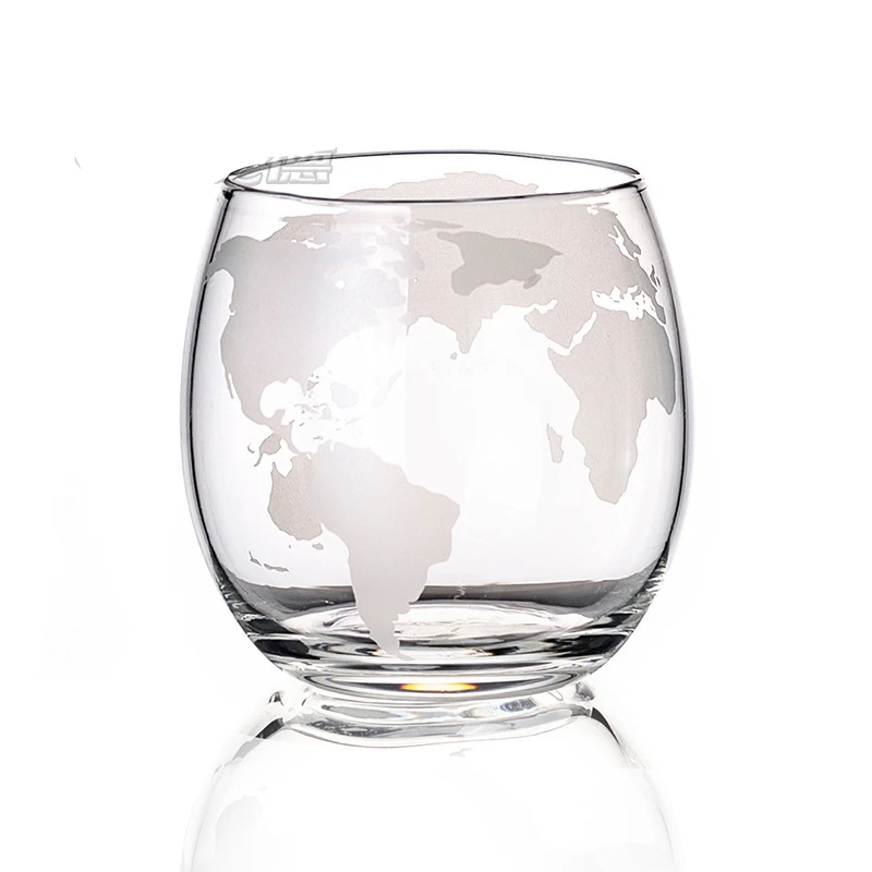 Round shaped map print Old Fashioned Cocktail Glass 300ML whiskey glass cup High Borosilicate Glass Tumbler Cup