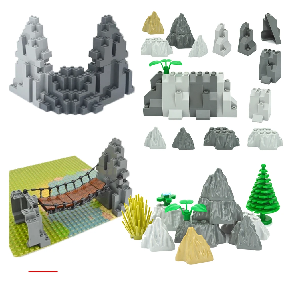 Moc Rock Panel 6082 6083 23996 47847 Rockery Mountain Scene DIY City Street View Bulk Hill Stone Building Blocks Toys For Gifts