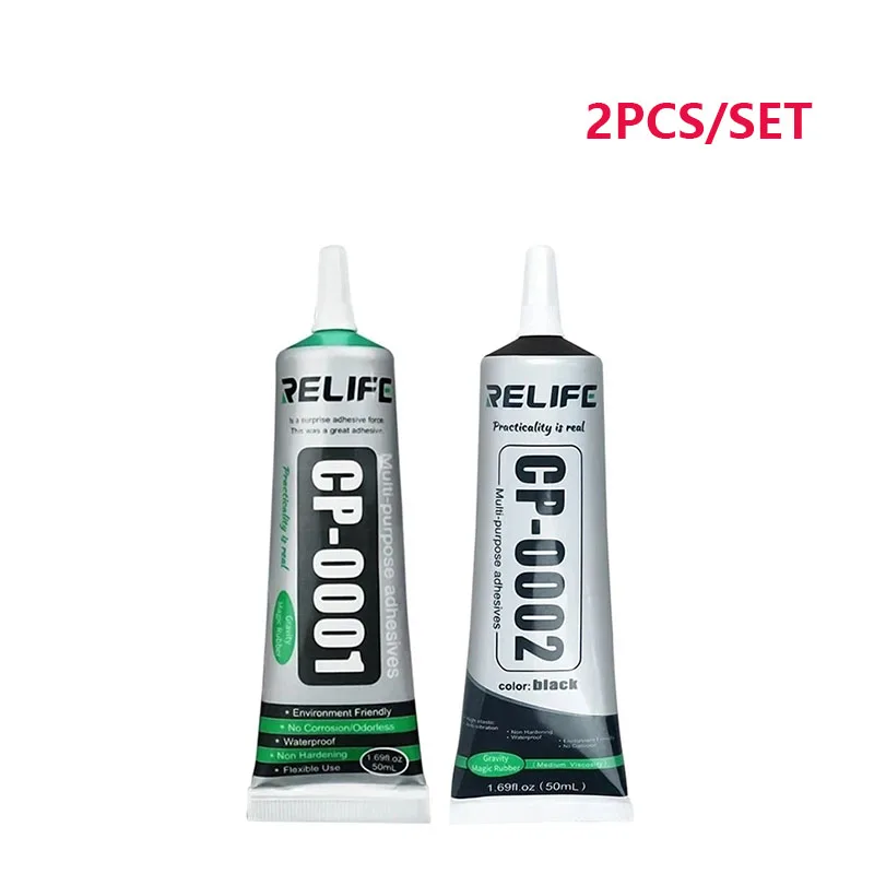 2pcs/set RELIFE 50ML CP-0001 CP-0002 Transparent Adhesive Clear Liquid Glue Black for Phone Frame LCD Screen Back Cover Repair