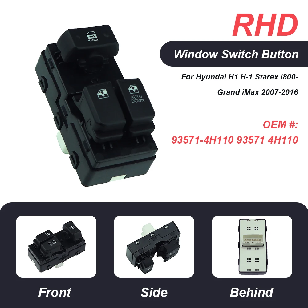 

LED/RHD Car Master Power Window Control Switch 93571-4H110 93571 4H110 For Hyundai H1 Starex i800 Grand iMax 2007-2016