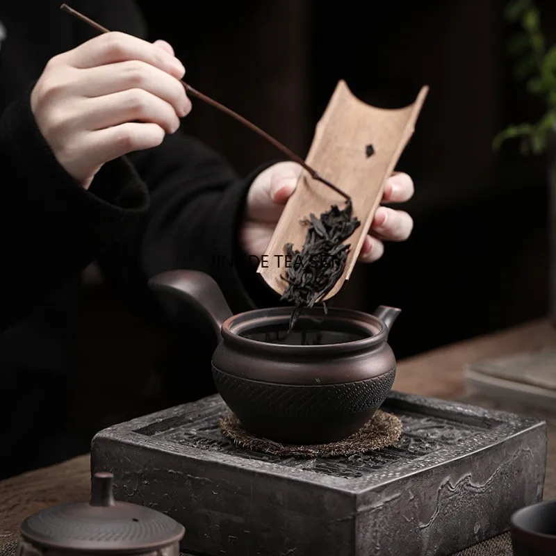 Purple pottery side handle ceramic teapot Pu erh tea making equipment Chinese Kung Fu tea set