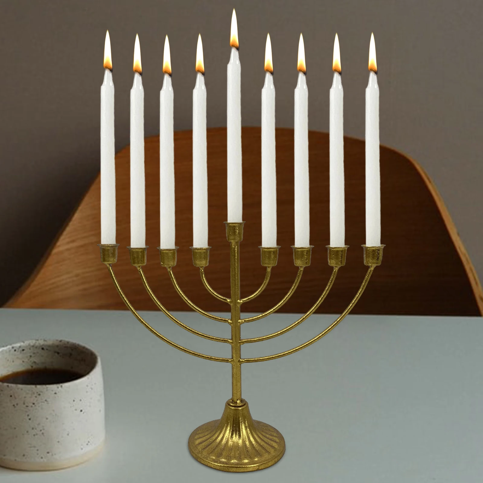 79BranchJewishCandlestickHolderHanukkahCandlestickGoldIron