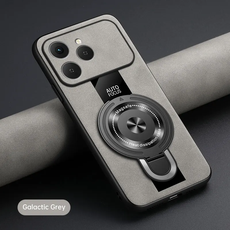 Luxury Magnetic Ring Holder Case - Premium Sheepskin Leather & Plexiglass Shockproof Back Cover