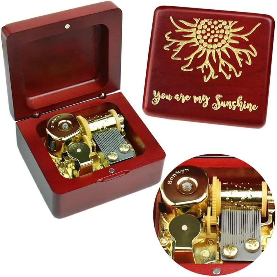

SOFTALK You are My Sunshine Solid Wood Wine Red Theme Music Box Birthday, Christmas, Valentine's Day Gifts