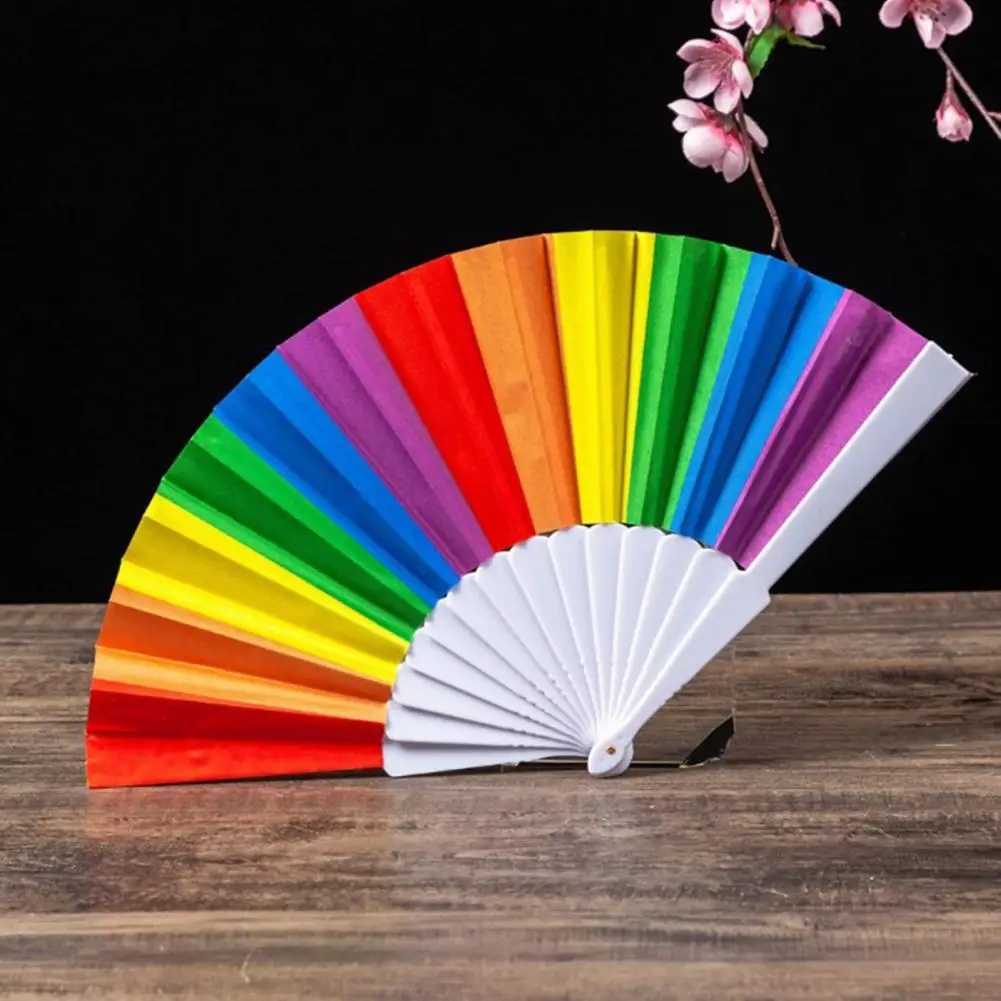 Rainbow Design Fan Folding Plastic Colorful Rainbow Folding Fan Elegant Hand Home Decorations Dance Hand Fans Dance Fans