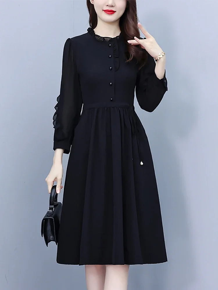 2024 Autumn Winter Black Vintage Formal Dress Women Luxury Party Bodycon  Midi Vestidos Fashion Solid Chic Prom Night Midi Dress - AliExpress