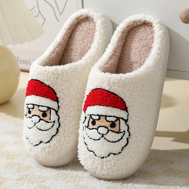 Cute Christmas Elk Slippers for Women Fun Santa Elk Gingerbread Men Cartoon Soft Plush Warm New Adults Slides 2