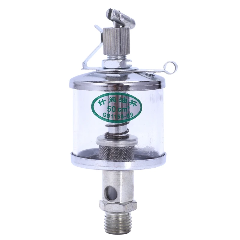 50mL Engine Machine Lubricator Oil Gravity Drip Feed Oiler Clear+Silver-FS-PHFU