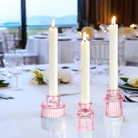 3Pcs Double Sided Vintage Ribbed Taper Glass Candle Holders for Table Centerpieces, Wedding Decorations Dinner Parties 3