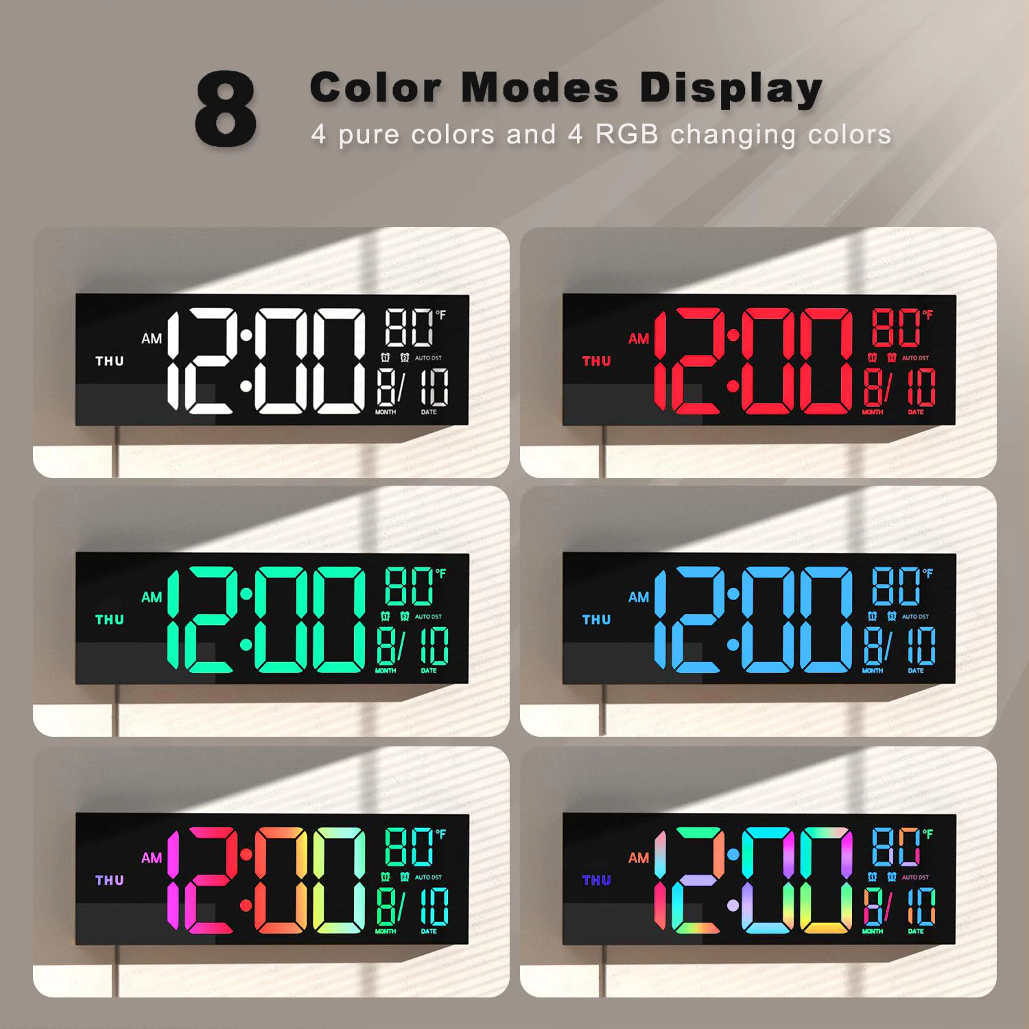 16" RGB LED Digital Wall Clock 3